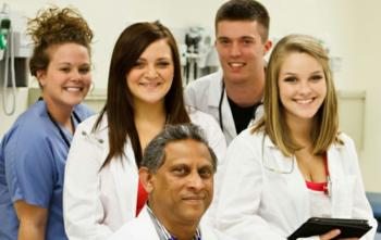 medical students with instructor