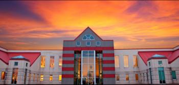 university building at sunset