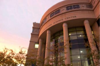 science center building at dusk