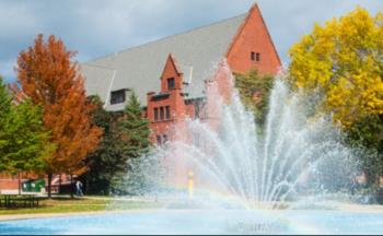 campus fountain with fall colors