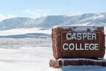 casper college sign in snowy landscape