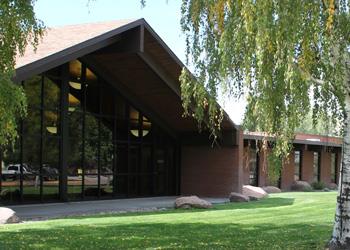 wooden library building among trees