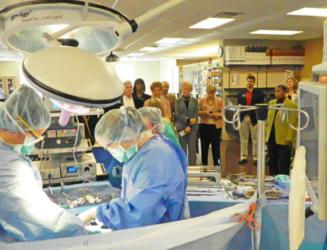 surgical demonstration to an observing group