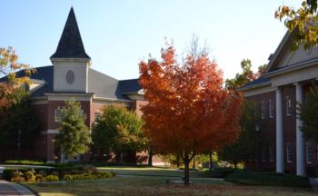 college building with autumn leaves