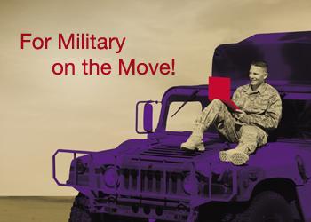 soldier with laptop, text 'for military on the move!'