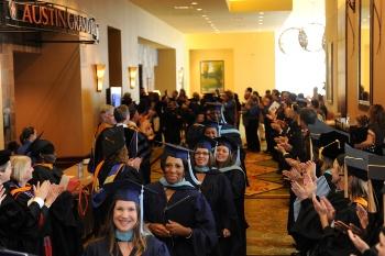 graduates waiting in line for commencement