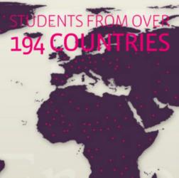 map with 'students from over 194 countries' text