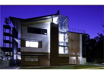 modern building illuminated at night