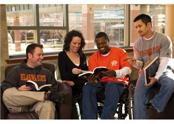 students lounging and studying together