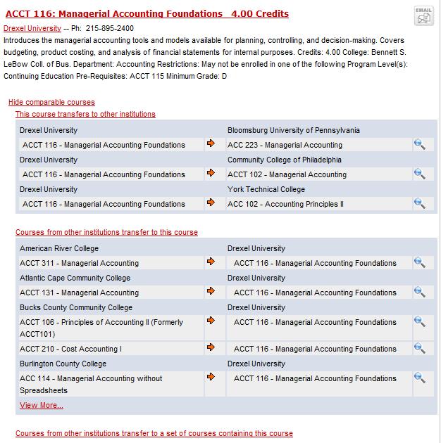 Sample Course Comparability Results